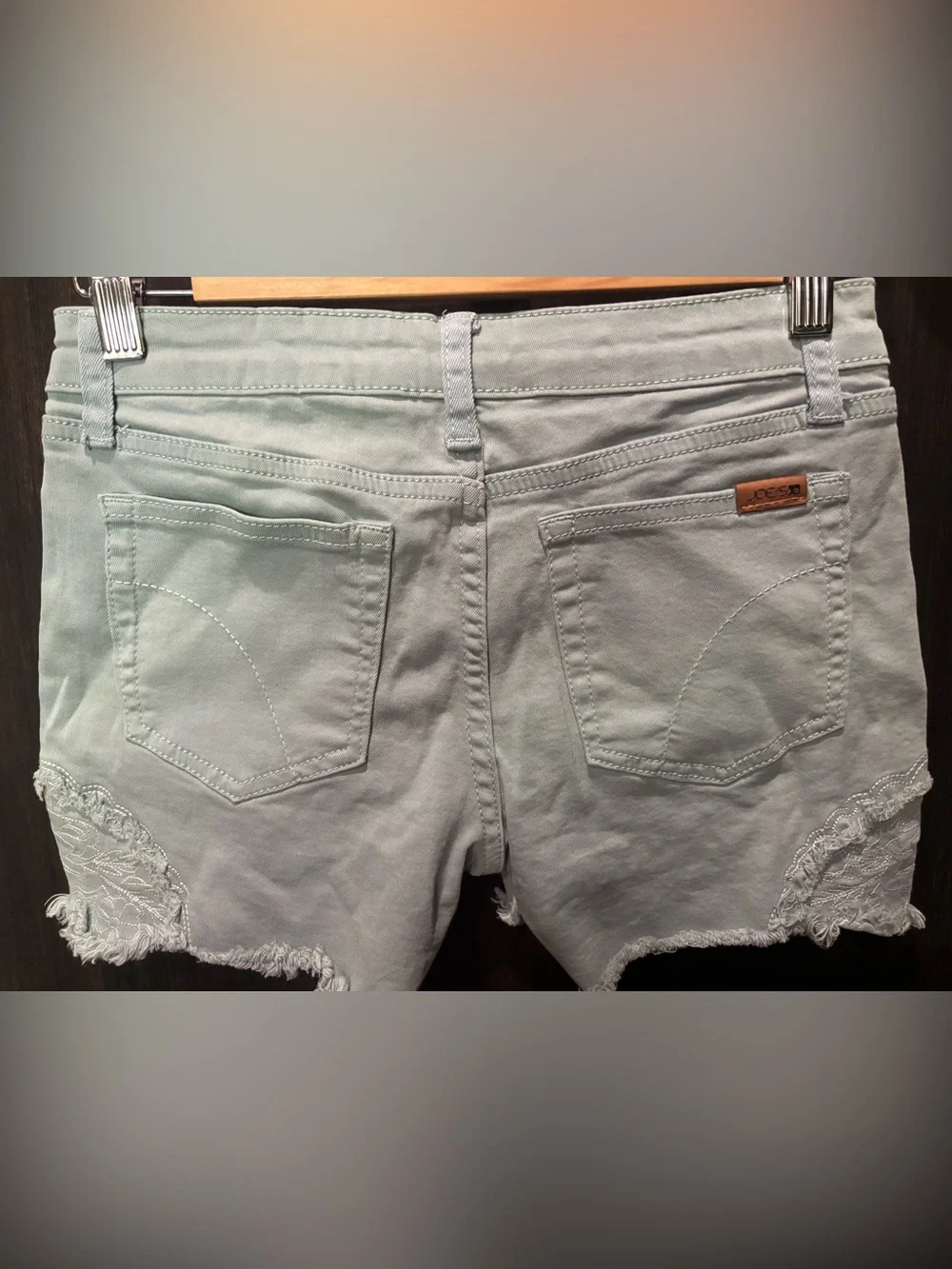 Joe's Jeans Light Sage Green Denim Shorts with Frayed Hem girls 16 women’s 27